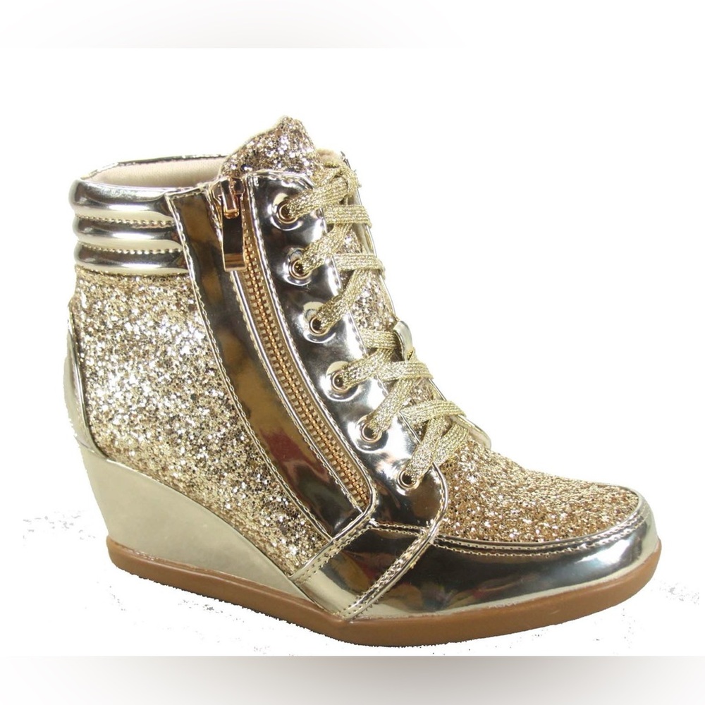 Forever Link Women’s Gold Glitter Wedge Sneakers, Assorted Sizes
